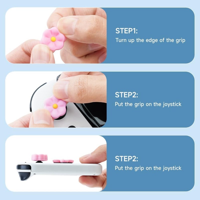 Jemdo Cute Flower Switch Thumb Grip Caps Compatible with Nintendo Switch/OLED/Lite,Soft Silicone Cross D-Pad Button Caps Set,ABXY Key Buttons Joystick Cap Covers Accessories - Image 3